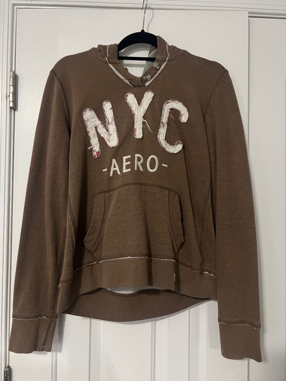 Aeropostale Beown Hooded Sweatshirt with Cream Lining and Red Trim